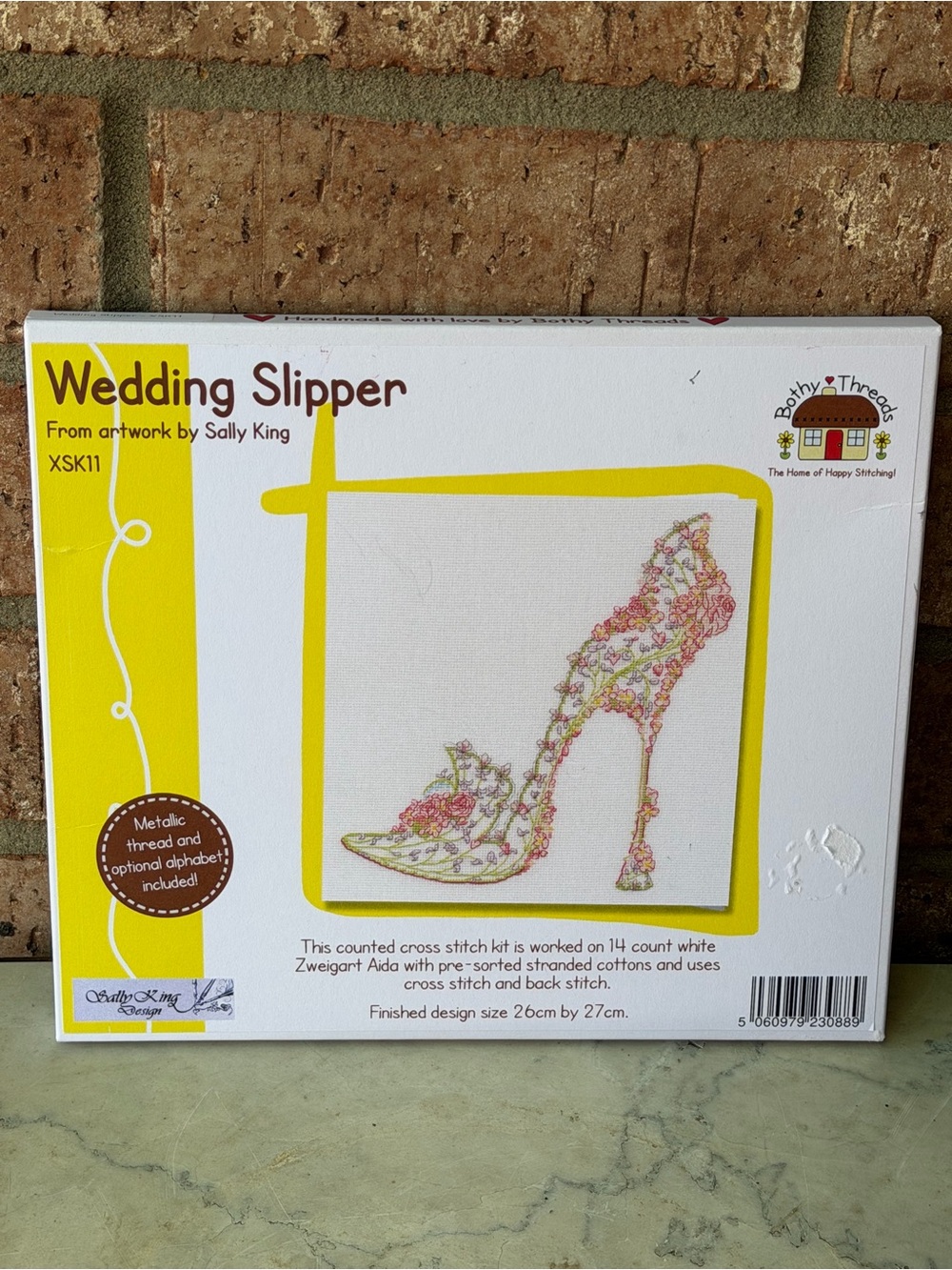 Wedding Slipper Counted Cross Stitch Kit by Bothy Threads - White & Yellow